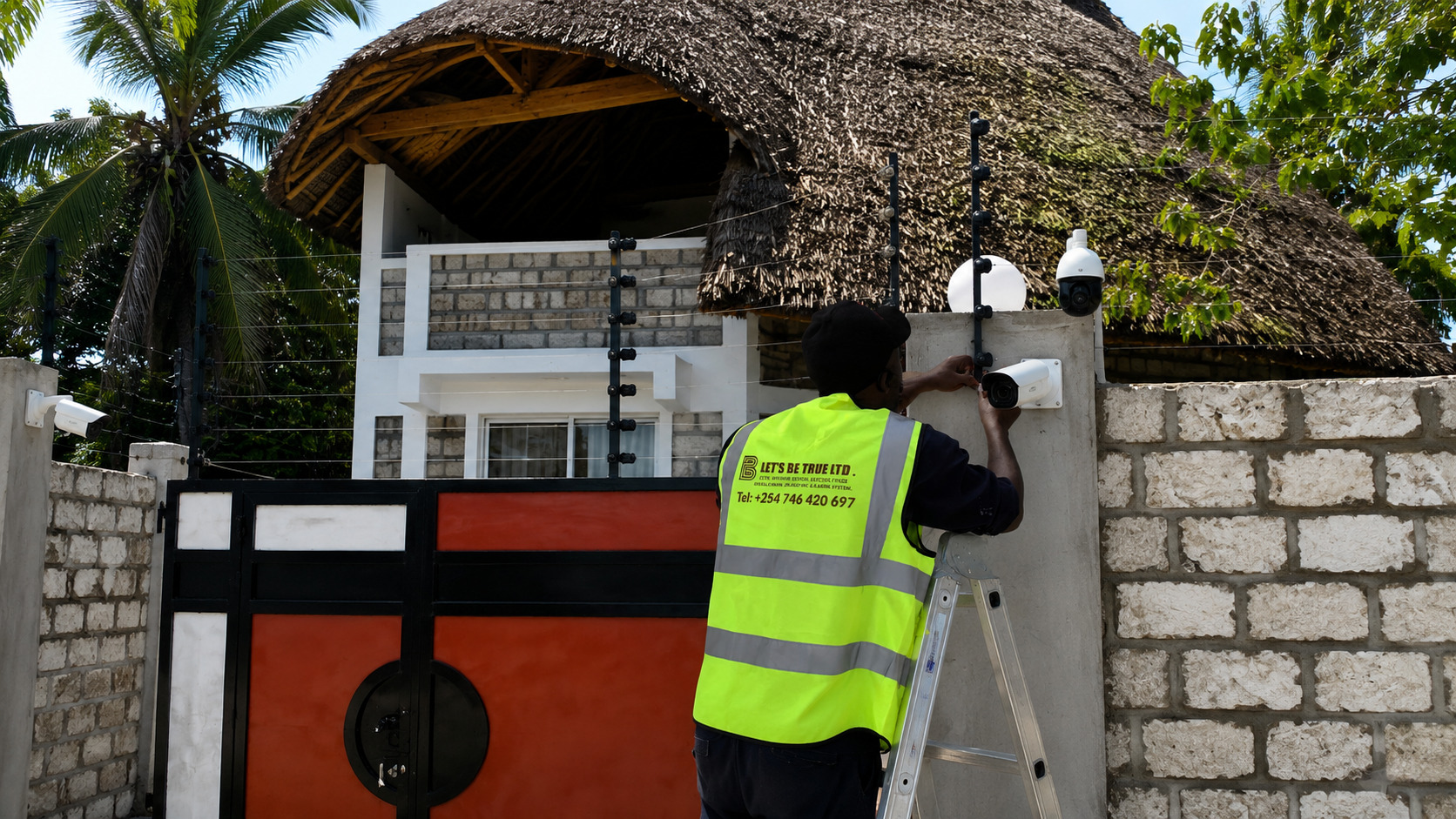 Let's Be True Supply Ltd team working on security installation project in Mombasa